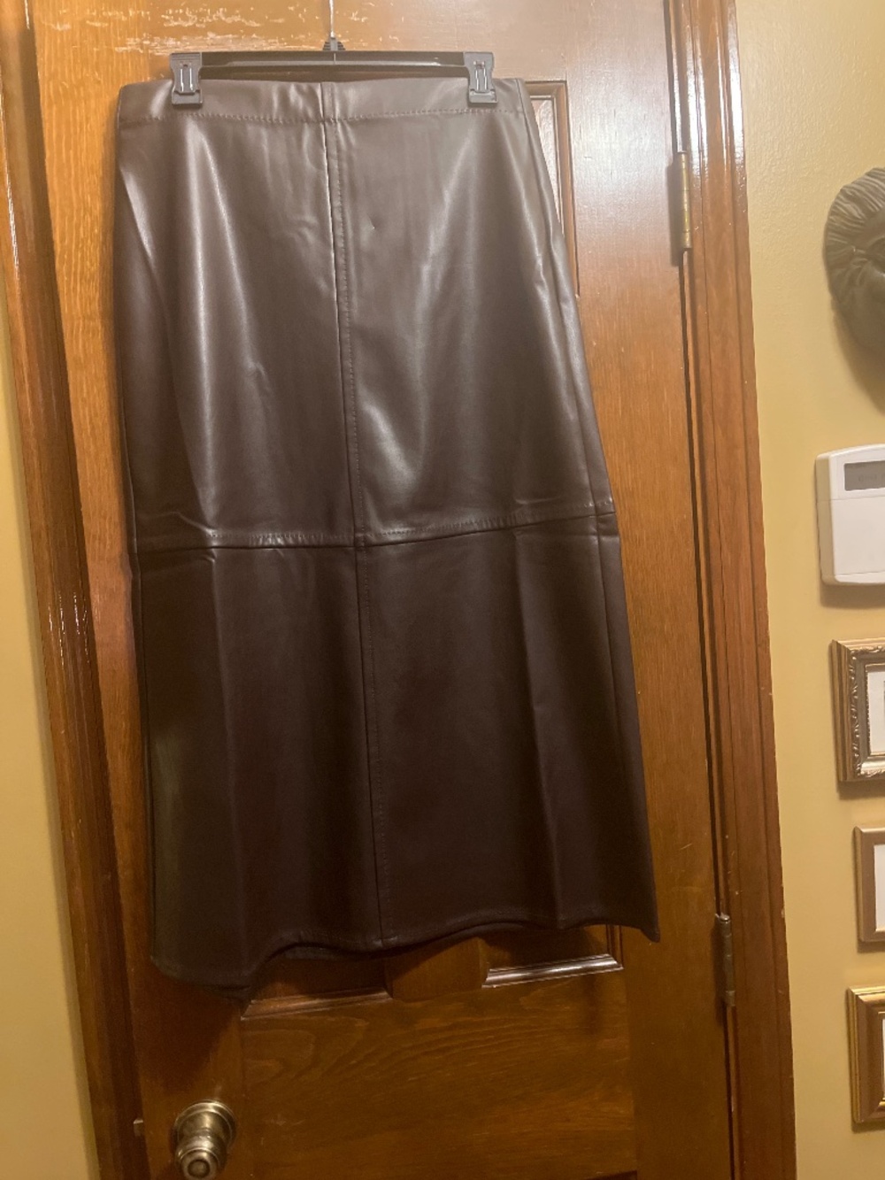 NWT Max Studio Dark Brown Faux Leather MIDI Skirt.  Sz. Med.  Super Cute!